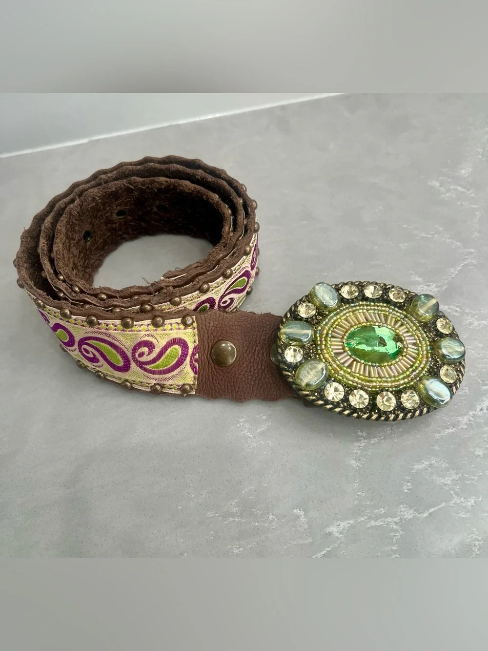 Leather Rock:  Embellished Genuine Leather Studded Belt-NO FLAWS
